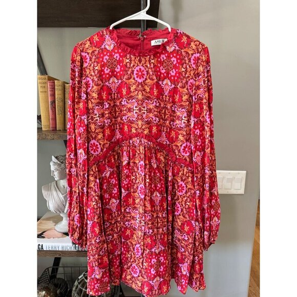 AMUR Codi Voile Paisley Mini Dress Rosewood Kaleidoscope Paisley Womens Size 10 - Picture 5 of 8